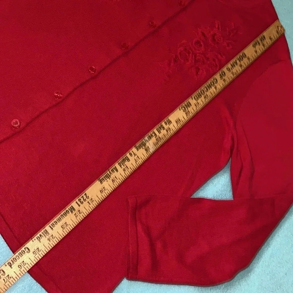 KAREN SCOTT knit sweater cardigan button up embroidered beaded sequins size L - Picture 5 of 9